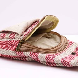 Body Cross Taske Natural Cotton - Tan &amp; Pink