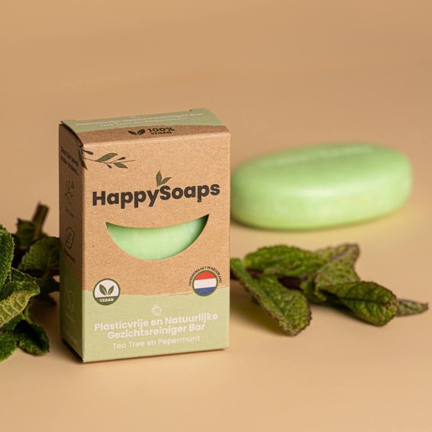 HappySoaps - Ansigtssbebar med Tea tree &amp; Pebermynte 70gr