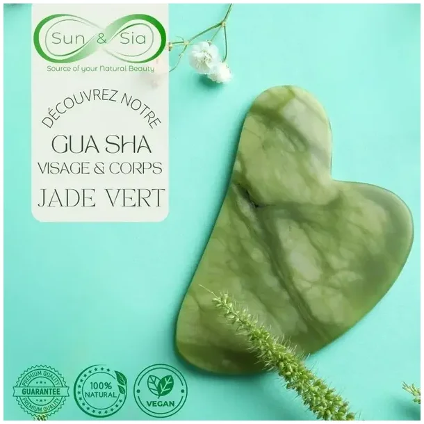 Sun &amp; Sia Gr�n Jade Massagesten - Gua Sha Ansigtsmassager