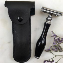 Safety Razor Classic Crome &amp; Black Handle med Hylster