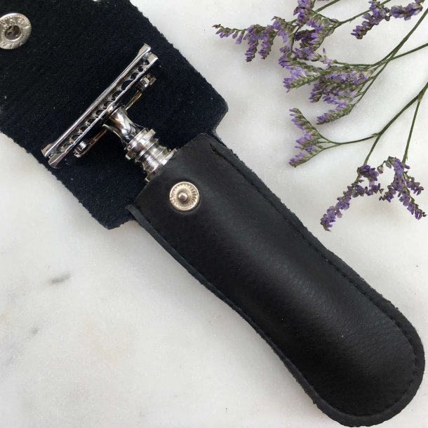 Safety Razor Classic Crome &amp; Black Handle med Hylster