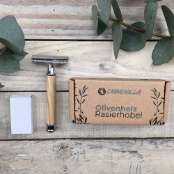 Chinchilla - Safety Razor i Oliventr� med 10 Barberblade