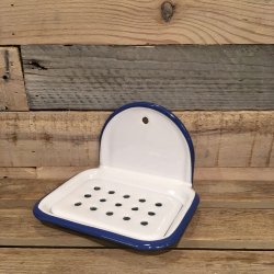 Emalje Sbeskl med Ophng - Hvid med Bl Kant