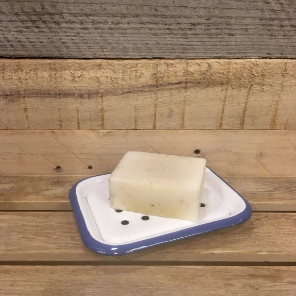 Sbeskl i Emalje - Hvid med Bl Kant