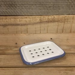 Sbeskl i Emalje - Hvid med Bl Kant