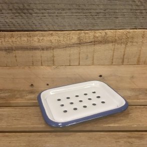 Sbeskl i Emalje - Hvid med Bl Kant