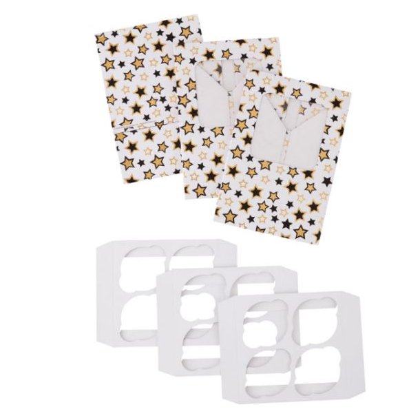 Cupcake Boks - hvid med stjerner 3 stk