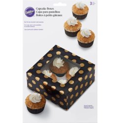 Cupcake boks - Guld og sort 3 stk