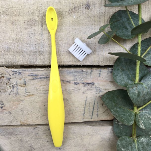 Caliquo - Tandbrste til Brn i Bioplast med Udskifteligt Hoved - Gul - Soft