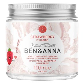 Ben & Anna Tandpasta Til Brn i Glas Sensitiv Jordbrsmag 100 Ml