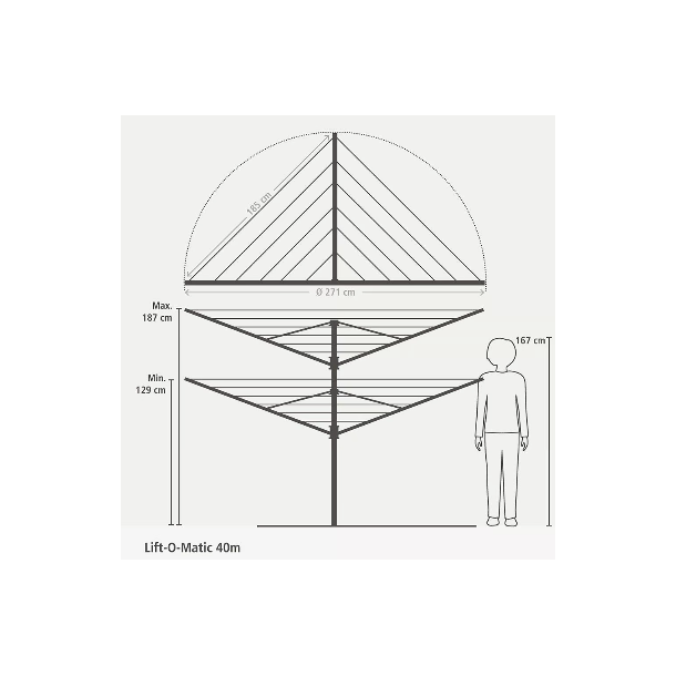 Brabantia Lift-o-matic Trrestativ Med Jordspyd, Tjklemmepose, mm. - 50 Meter Trreplads