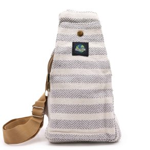 Body Cross Taske Natural Cotton - Grå & Hvid