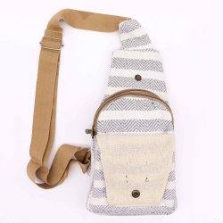 Body Cross Taske Natural Cotton - Gr� &amp; Hvid