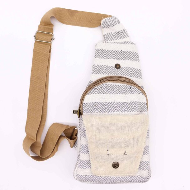 Body Cross Taske Natural Cotton - Gr� &amp; Hvid