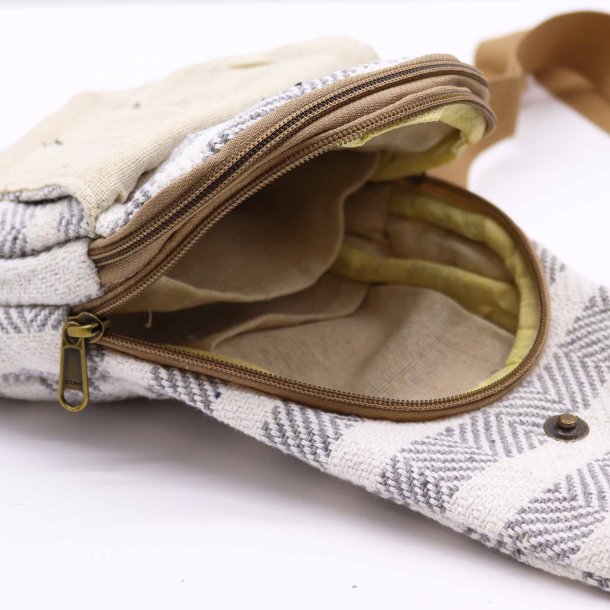 Body Cross Taske Natural Cotton - Gr� &amp; Hvid