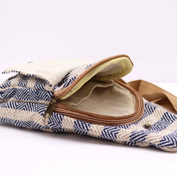 Body Cross Taske Natural Cotton - Tan &amp; Navy