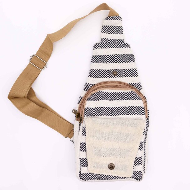 Body Cross Taske Natural Cotton - Sort &amp; Hvid