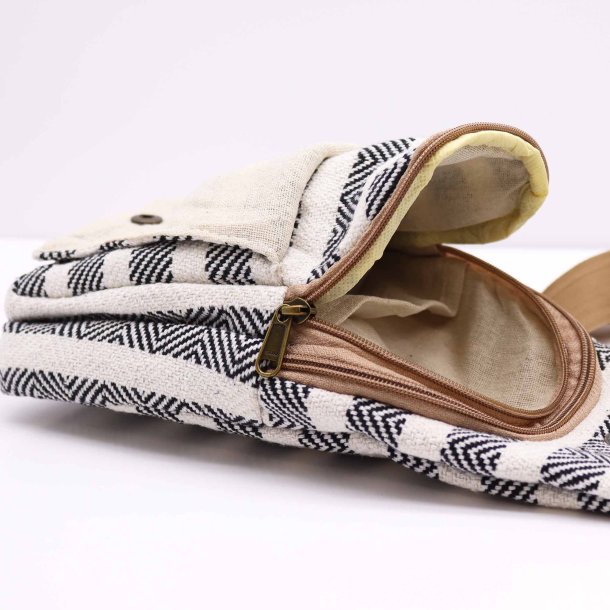 Body Cross Taske Natural Cotton - Sort &amp; Hvid