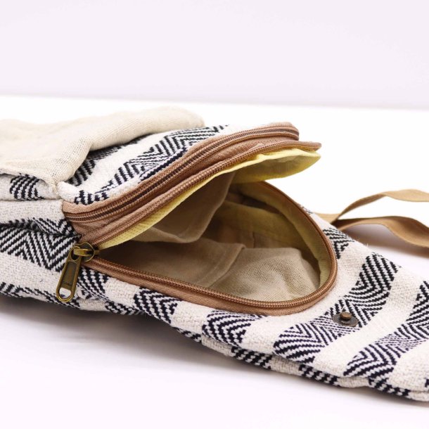 Body Cross Taske Natural Cotton - Sort &amp; Hvid