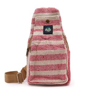 Body Cross Taske Natural Cotton - Tan & Pink