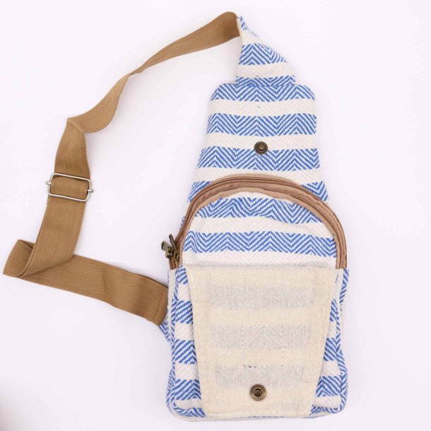 Body Cross Taske Natural Cotton - Bl� &amp; Hvid