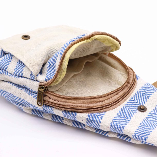 Body Cross Taske Natural Cotton - Bl� &amp; Hvid