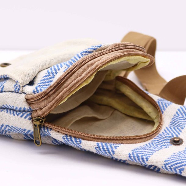 Body Cross Taske Natural Cotton - Bl� &amp; Hvid