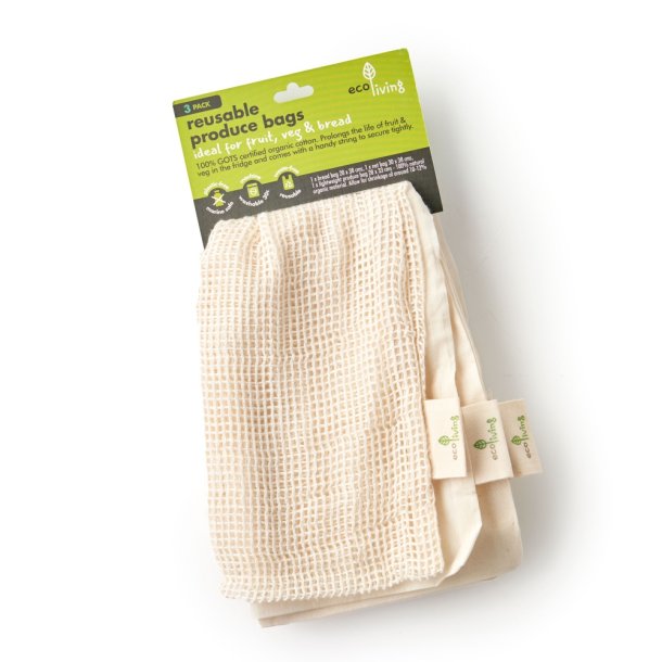 Ecoliving Opbevaringspose til Gr�ntsager i Jute 3 Pak