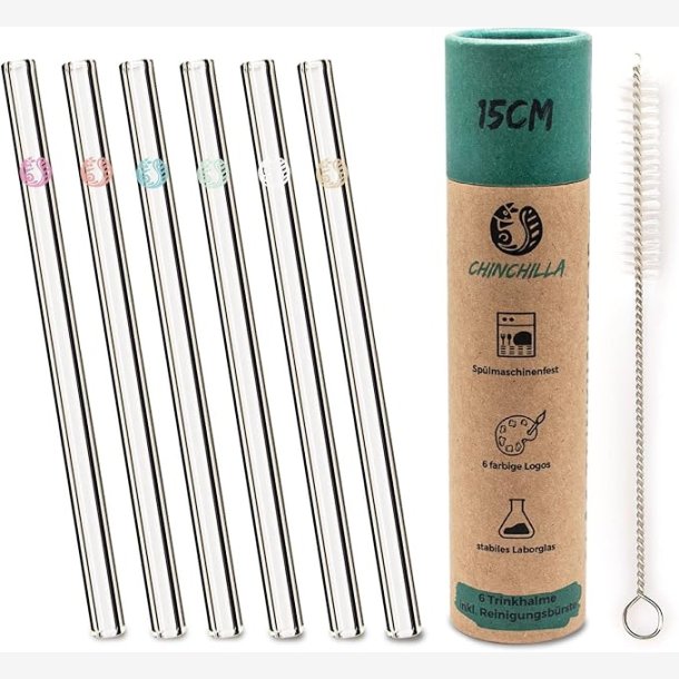 Chinchilla&reg; s�t med 6 Glassuger�r 15 cm Samt Renseb�rste