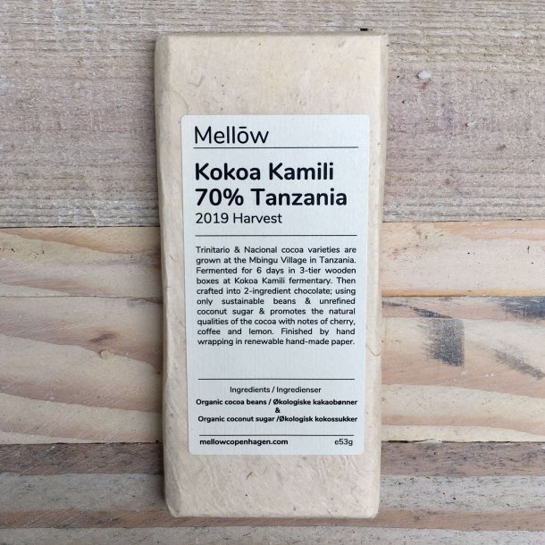 Mellow - Vegansk Chokoladebar 70% - Kokoa Kamili (56 g)