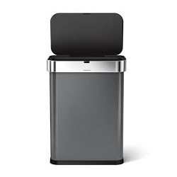 Simplehuman Rektangulr Sensor Affaldsspand Med Stemme- Og Bevgelseskontrol 58L, Enkelt Rum, Sort Rustfrit Stl