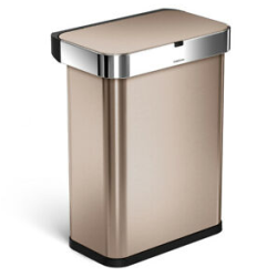 Simplehuman Rektangulr Sensor Affaldsspand Med Stemme- Og Bevgelseskontrol 58L, Enkelt Rum, Rosaguld Rustfrit Stl