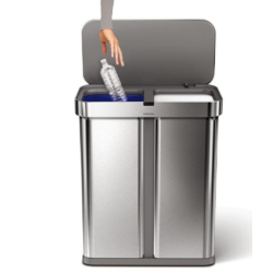 Simplehuman Rektangulr Sensor Affaldsspand Med Stemme- Og Bevgelseskontrol 58L (34/24), Dobbelt Rum, Brstet Rustfrit Stl