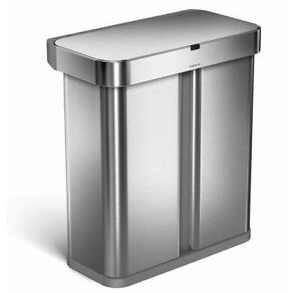 Simplehuman Rektangulr Sensor Affaldsspand Med Stemme- Og Bevgelseskontrol 58L (34/24), Dobbelt Rum, Brstet Rustfrit Stl