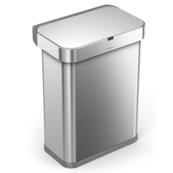 Simplehuman Rektangulr Sensor Affaldsspand Med Stemme- Og Bevgelseskontrol 58L, Enkelt Rum, Brstet Rustfrit Stl