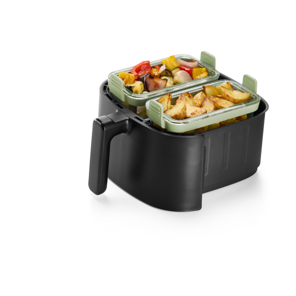 Lku Air Fryer Dobbelt Rektangulre Glasforme - Transparent