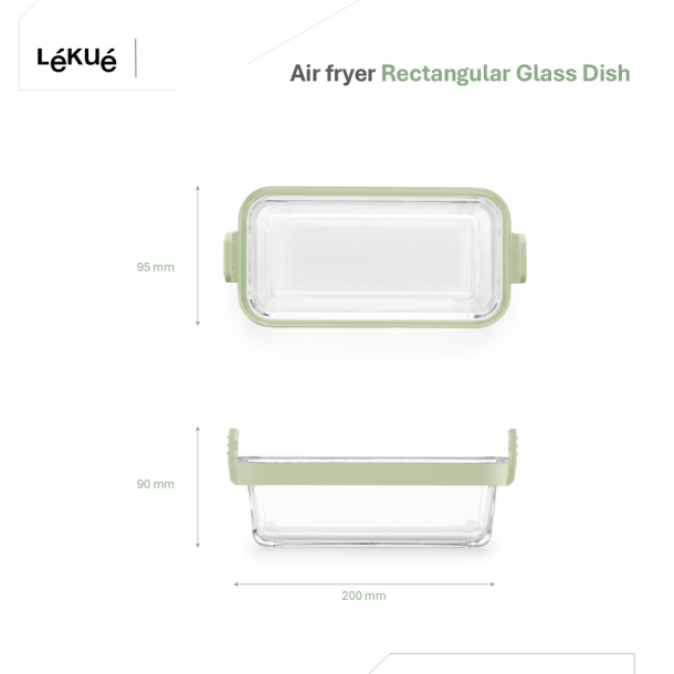 Lku Air Fryer Dobbelt Rektangulre Glasforme - Transparent
