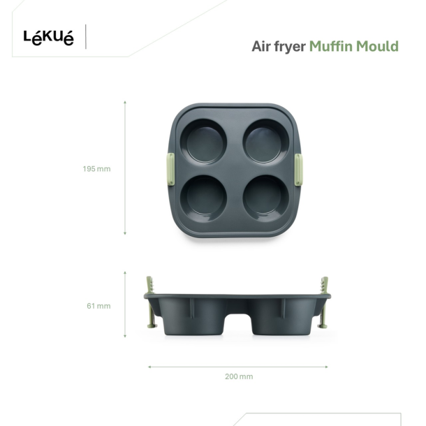 Lku Air Fryer Muffinsform, 4 huller - Grey