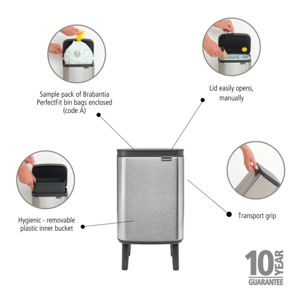 Brabantia Bo Affaldsspand Hi 4 liter - Matt Steel Fingerprint Proff