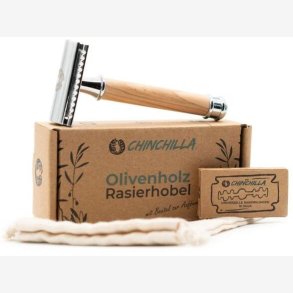 Chinchilla - Safety Razor i Oliventr� med 10 Barberblade