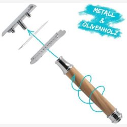 Chinchilla - Safety Razor i Oliventr� med 10 Barberblade