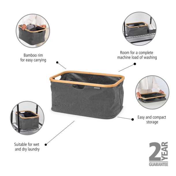 Brabantia Vasket�jskurv Foldbar m Bambuskant 40 liter - Pepper Black