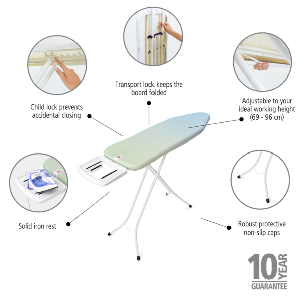 Brabantia Strygebrt B. m. Holder, hvidt stel - Soothing Sea