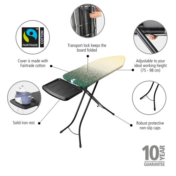 Brabantia Strygebrt C 124 x 45 cm Sort stel -  Til Dampstrygejern Fairtrade bomuld - New Dawn