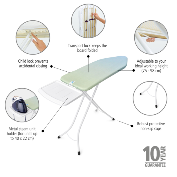 Brabantia Strygebrt C 124 x 45 cm hvidt stel - 25mm ben t/dampst. - Soothing Sea
