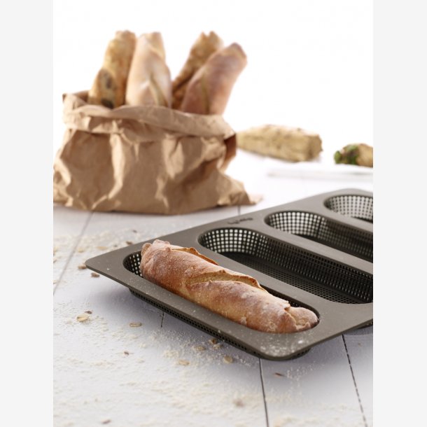 L�ku� Bageform t/4 baguettes mikro-perforeret brun