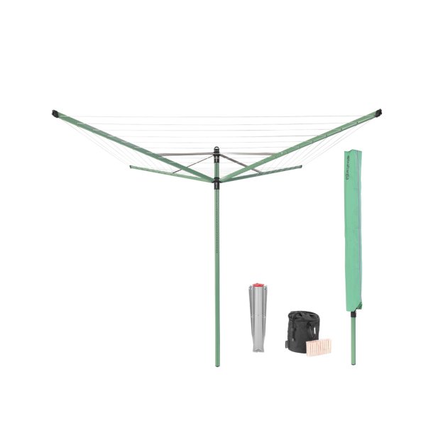Brabantia T�rrestativ Lift-O-Matic 50 mtr.  m/overtr�k, t�jklemmepose og t�jklemmer - Leaf Green