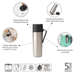 Brabantia Make &amp; Take Isoleret flaske, 0.5L - Dark Grey