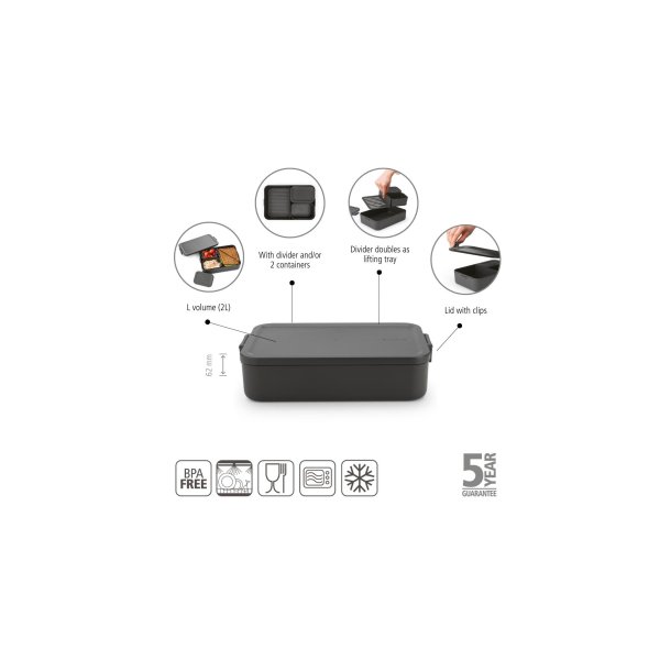 Brabantia Make &amp; Take Bento-madkasse, Stor - Dark Grey