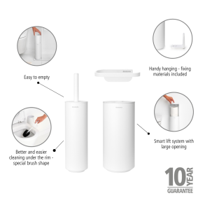 Brabantia Sæt toiletbørste toiletrulleholder og dispenser - Mineral Fresh White